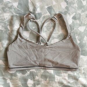 Lululemon Athletica Black and White Striped Sports Bra with Criss-Cross Straps